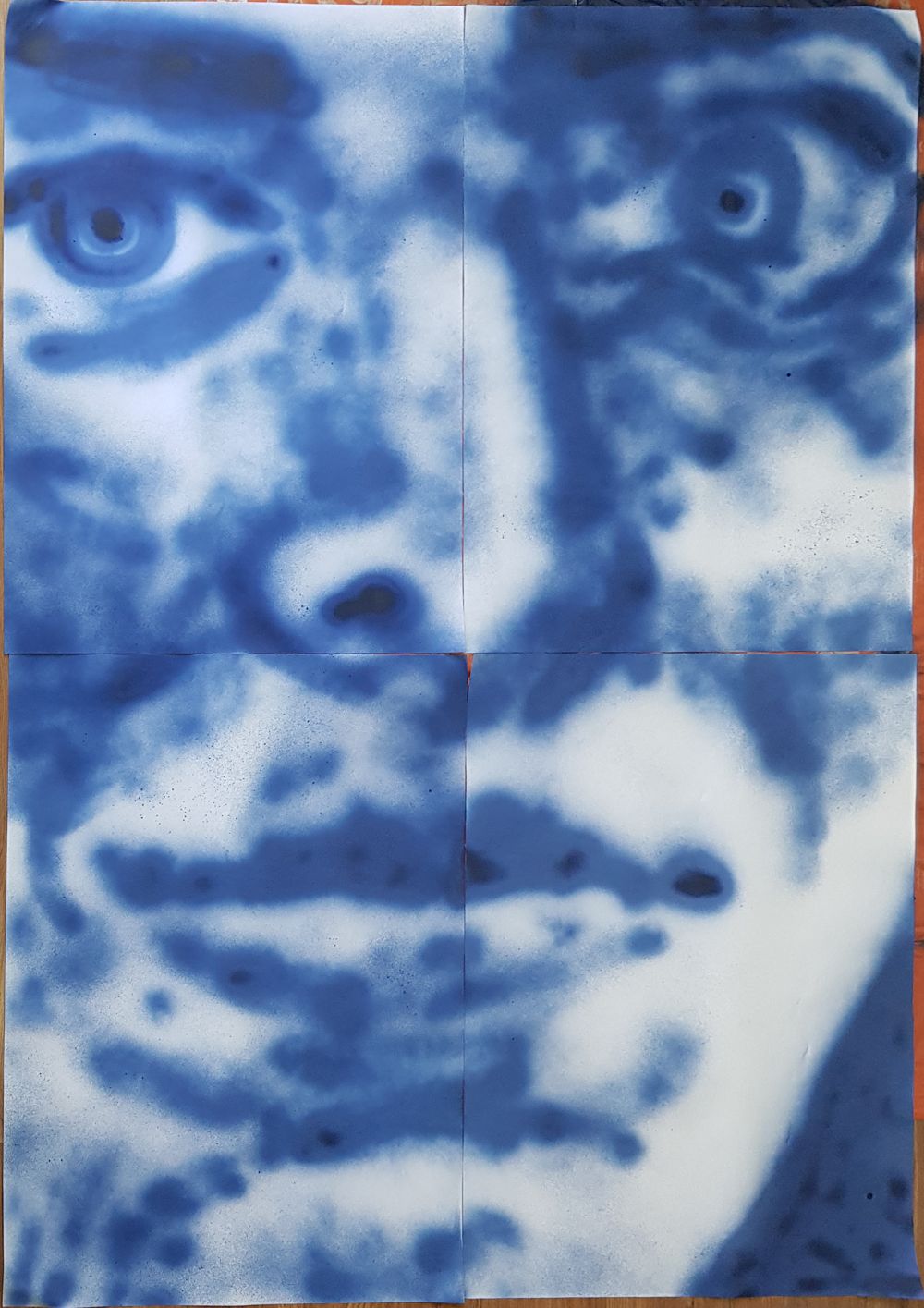 Blue Spring, spray paint on paper, 140 x 200 cm