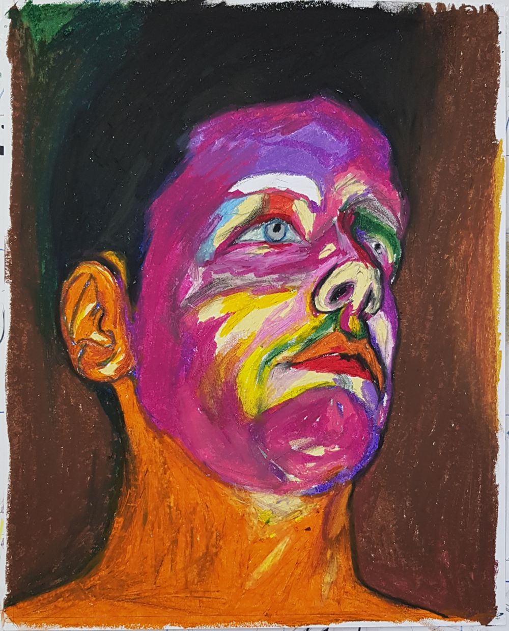Self Portrait In Hell (After Munch), oil pastel on paper, 40 x 50 cm